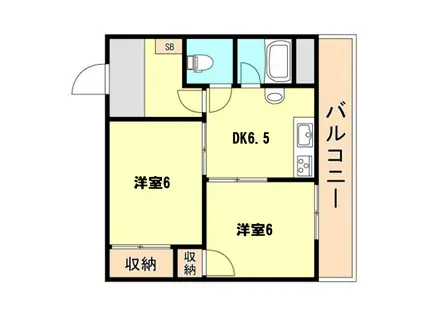 御崎町ハイツ(2DK/3階)の間取り写真