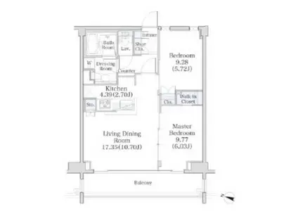 パークフラッツ市谷台町坂(2LDK/7階)の間取り写真