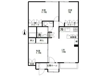 東急田園都市線 駒沢大学駅 徒歩10分 3階建 築37年(3LDK/1階)の間取り写真