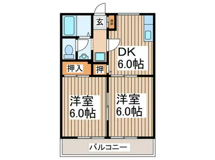 サンライフつきみの弐番館(2DK/1階)の間取り写真