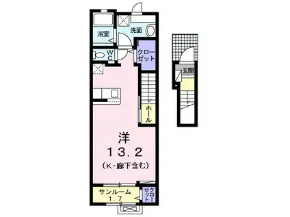 アルコバレーノ千歳I 1KST(ワンルーム/2階)の間取り写真