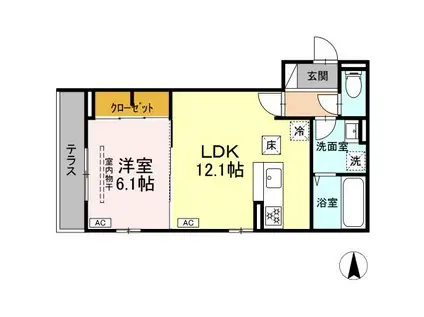 DーROOM小田原2丁目B(1LDK/3階)の間取り写真