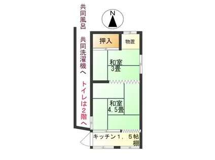 御殿山三宅フラッツ(2K/1階)の間取り写真