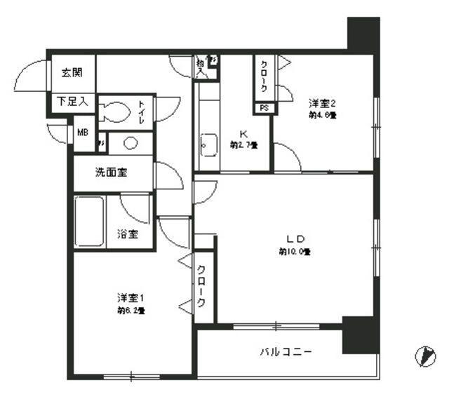 コンフィール日本橋アクアシティ(2LDK/3階)の間取り写真