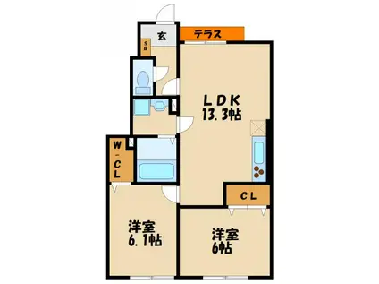 サンパレス魚住(2LDK/1階)の間取り写真