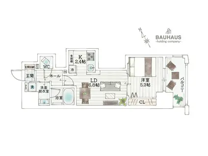 BAUHAUS舟入幸町NO.30(1LDK/7階)の間取り写真