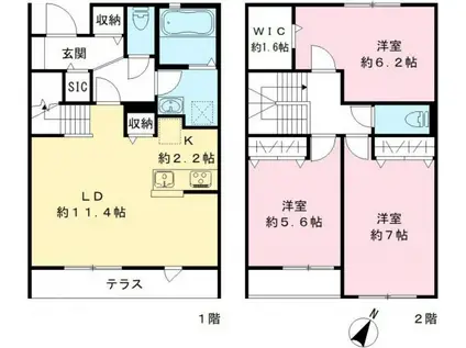 THE PARK.B棟(3LDK/1階)の間取り写真
