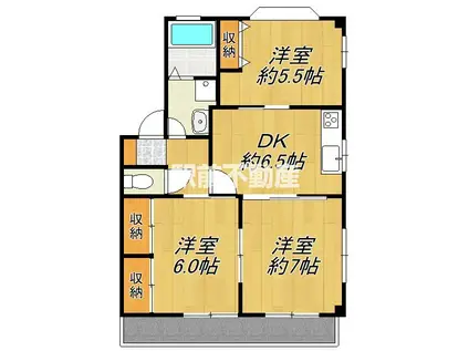 MSハイツA棟(3DK/2階)の間取り写真