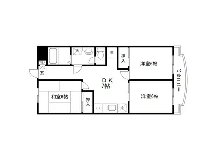 フォーシーズンマンションB棟(3DK/2階)の間取り写真