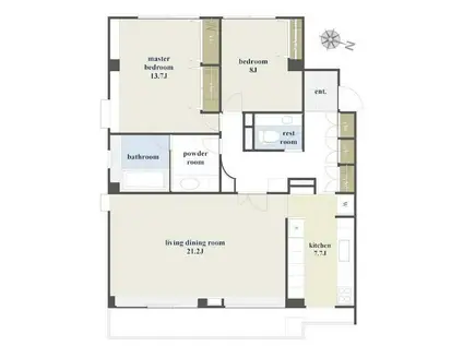 上野毛アンクレー(2LDK/1階)の間取り写真