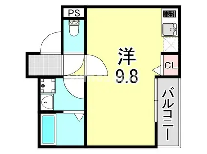 アンフィニエス(ワンルーム/2階)の間取り写真