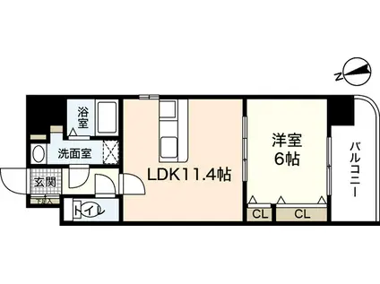ビリオネアS竹屋(1LDK/3階)の間取り写真