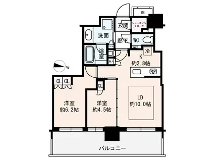 ザ・札幌タワーズ ウエストタワー(2LDK/22階)の間取り写真