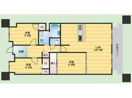 ロイヤルヒルズ待兼山(3LDK/5階)の間取り写真