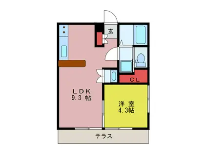 グランモア坂戸(1LDK/1階)の間取り写真