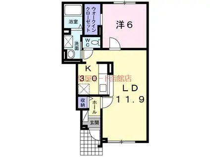 グリーンレイク(1LDK/1階)の間取り写真