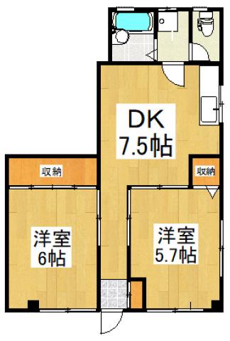 ホワイト.ベルハイム(2DK/1階)の間取り写真