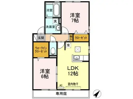 オーキッドコートC・D(2LDK/1階)の間取り写真