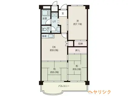 名鉄名古屋本線 二ツ杁駅 徒歩5分 8階建 築43年(3DK/3階)の間取り写真