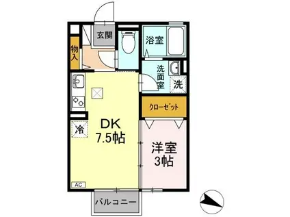 ティエラ川入(1DK/1階)の間取り写真