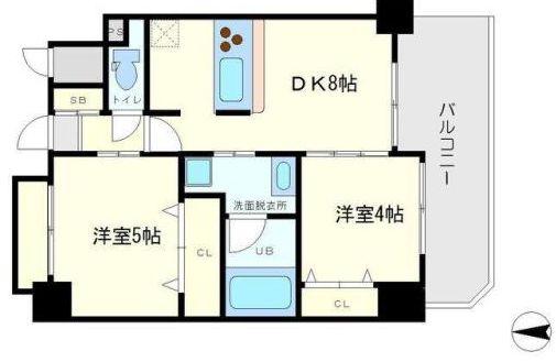 アーデンタワー本町イースト(2DK/13階)の間取り写真