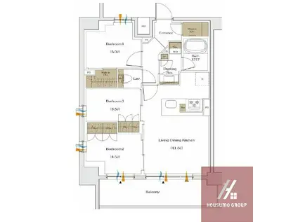 ザ・パークハビオ谷町六丁目テラス(3LDK/13階)の間取り写真