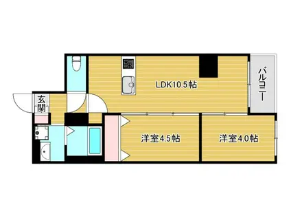インペリアルスイート南堀江(2LDK/5階)の間取り写真