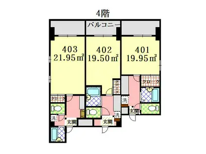 フォーチュンスクエアモリタビル(1K/4階)の間取り写真