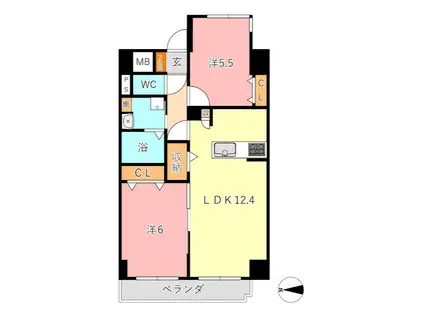 アルバ鹿田(2LDK/1階)の間取り写真