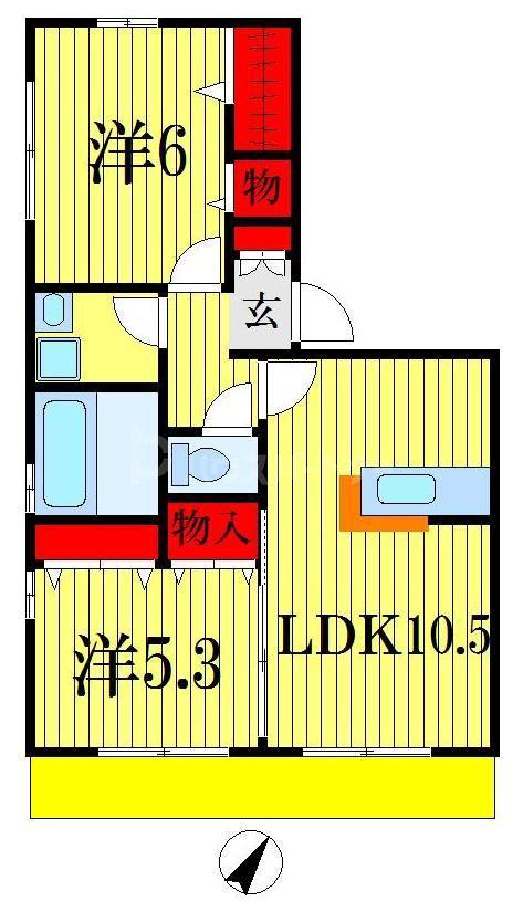 ヴィラ・ルミエール(2LDK/1階)の間取り写真