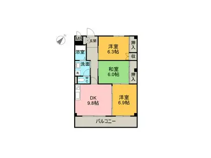 クィーンハイツ滝の水(3DK/1階)の間取り写真