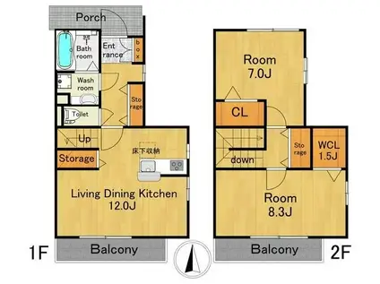 ルミエール野方(2LDK/2階)の間取り写真