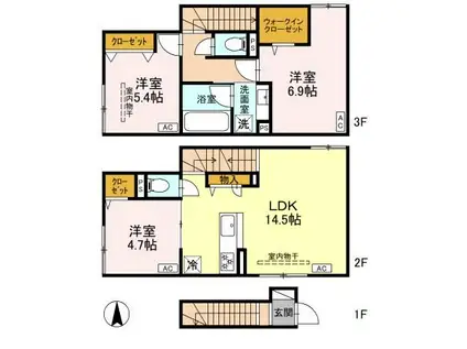 セレスティア竹ノ塚(3LDK/2階)の間取り写真
