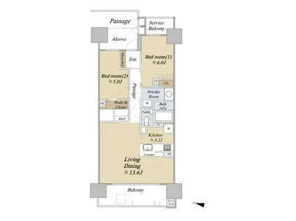 パークナード新梅田アーバンパレス(2LDK/19階)の間取り写真