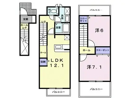 エレガンツァ・プリムラII(2LDK/2階)の間取り写真