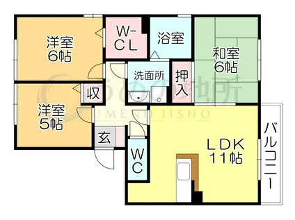 ハウスフリーデII(3LDK/3階)の間取り写真