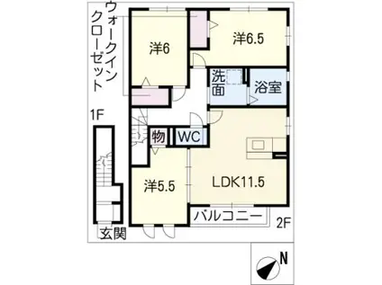マイタウンハウスC(3LDK/2階)の間取り写真