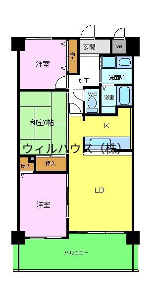 フローラ南館(3LDK/3階)の間取り写真