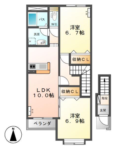 ヴェルジュ東峰(2LDK/2階)の間取り写真
