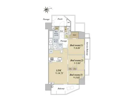 シティハウス植田(3LDK/11階)の間取り写真