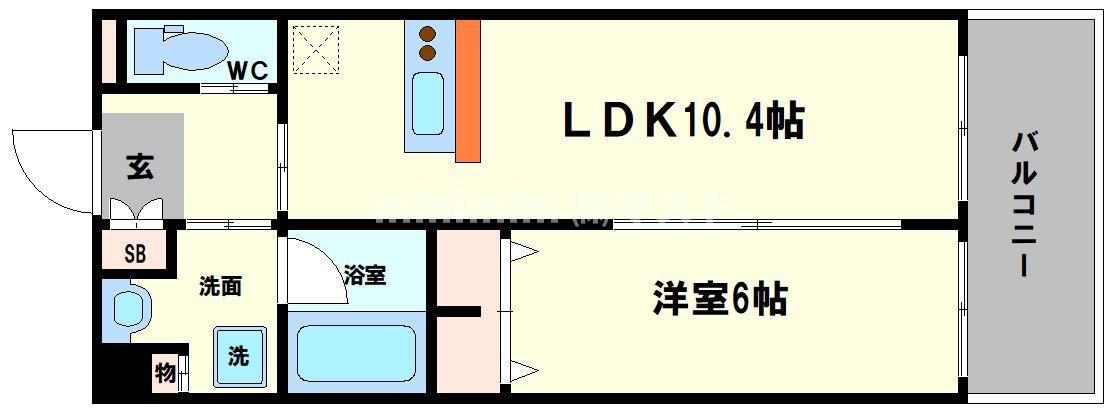 ディームス福島(1LDK/4階)の間取り写真