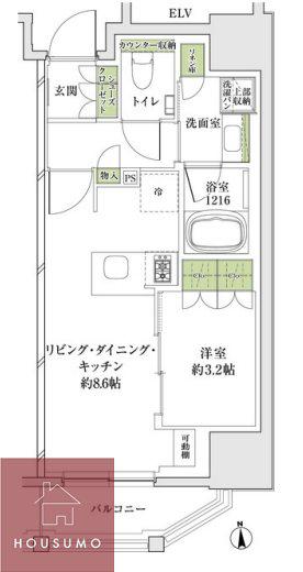 ザ・パークハビオ同心プレイス(1LDK/6階)の間取り写真