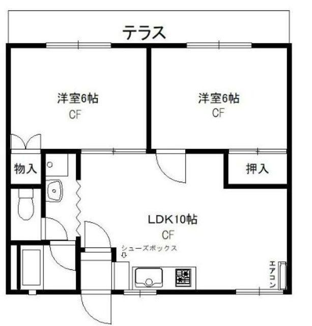 グリーンビューハウスB棟(2LDK/1階)の間取り写真