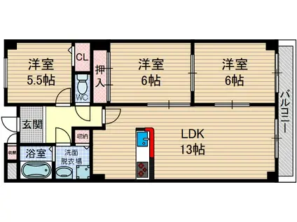 フェルザ南茨木(3LDK/2階)の間取り写真