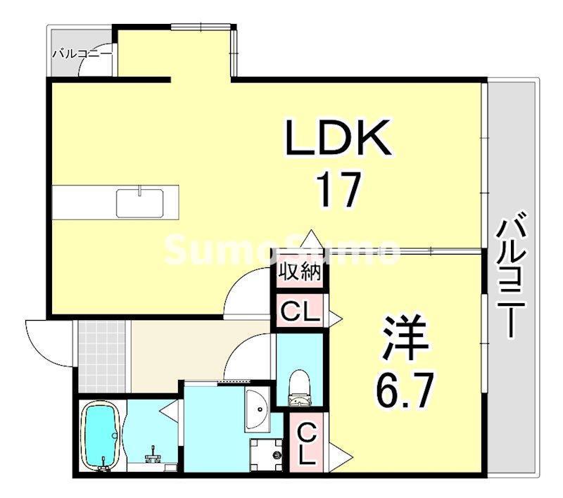 UR 浜甲子園さくら街14(1LDK/6階)の間取り写真