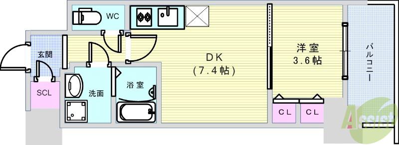 スプランディッド江坂Ⅲ(1DK/5階)の間取り写真