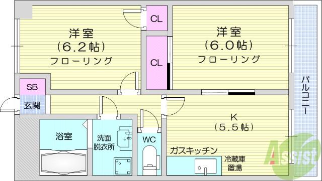 ノーブレスト(2K/1階)の間取り写真