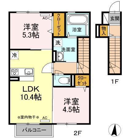 シャルマン(2LDK/2階)の間取り写真