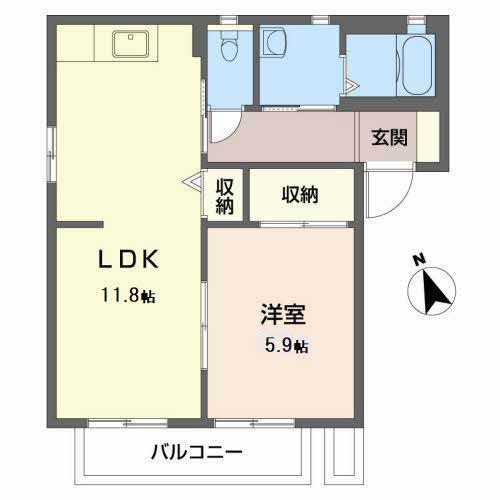 シャーメゾン東小羽山(1LDK/1階)の間取り写真