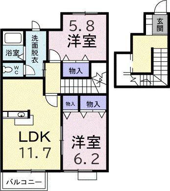 エスポワールA(2LDK/2階)の間取り写真
